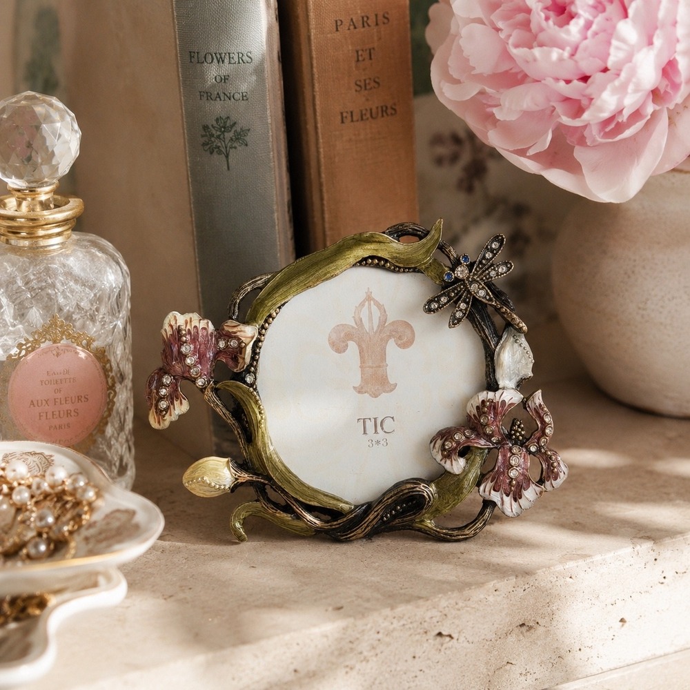 Vintage Jeweled Floral Mini Frame Romantic Vanity Decor Ornate Dragonfly